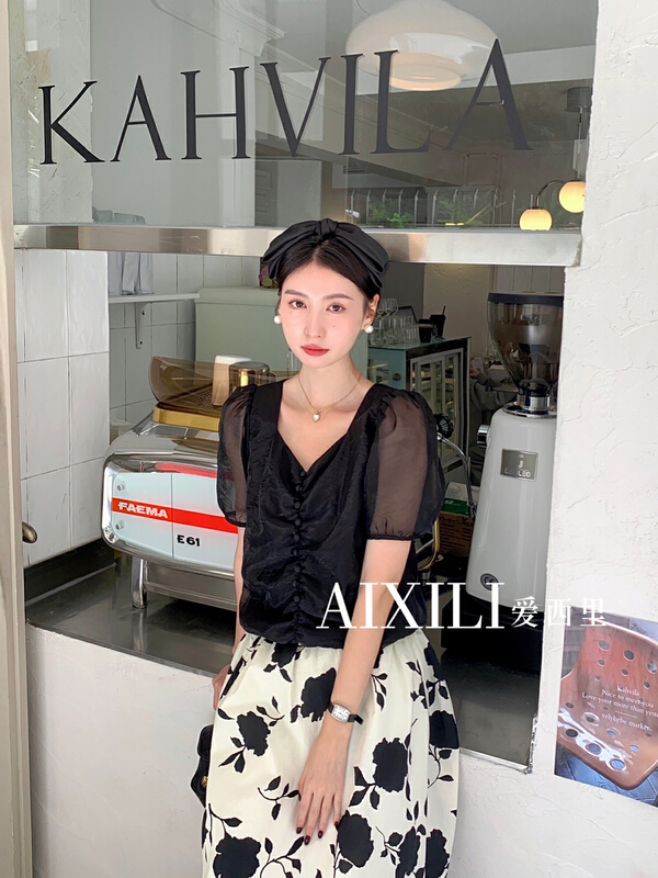 goods in stock! New in early summer! [aixili aisili] V-neck style fashion shirt 6508# WPL