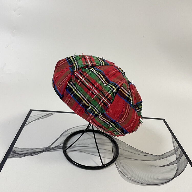 [aestheticism hat industry] Plaid beret hat 2846# LSL