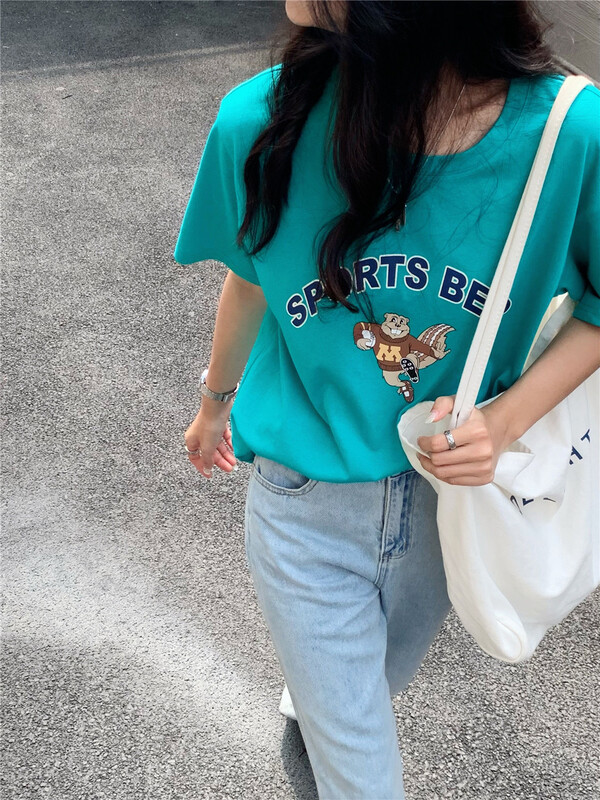 New in early summer! [Linai] Korean alphabet printing versatile short sleeve T-shirt 121c090# zxx