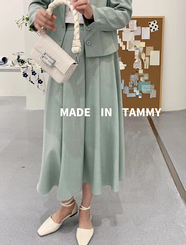 早春上新!【TAMMY】溫婉可人壓褶簡約都市通勤半身裙  82565#  L