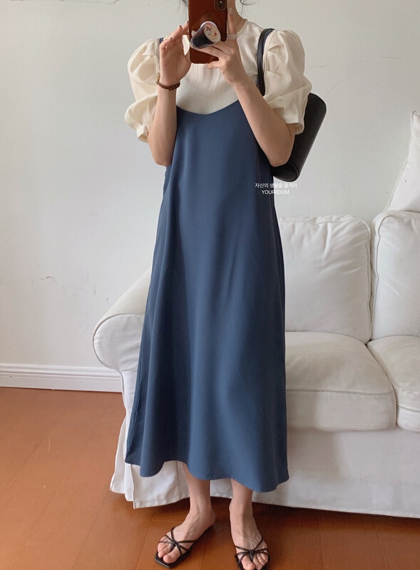 New in early summer! [your room] loose and versatile short sleeve + solid color thin suspender skirt suit 826# cqw