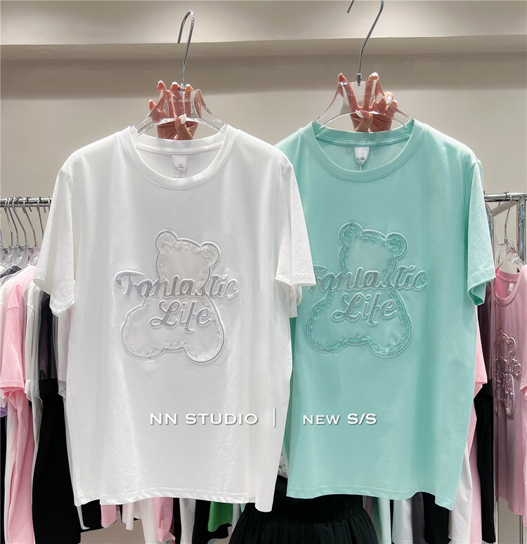 [NN] Korean English letter bear short sleeve T-shirt 9652# XYY