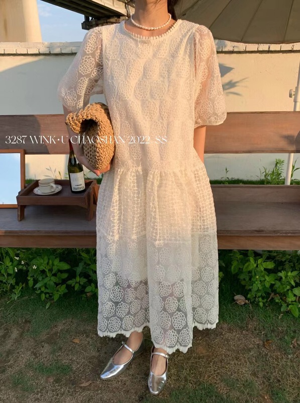 [wink. U] sweet solid color loose bubble sleeve dress ys1-8933# cqw