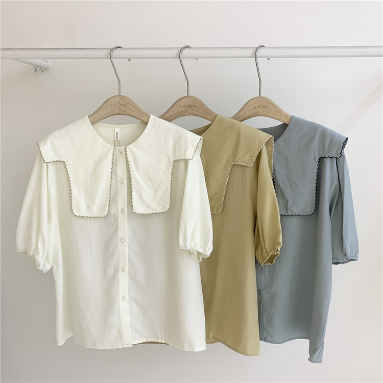 [I snow] college style Navy collar single breasted short sleeved shirt ys1-322166# WPL