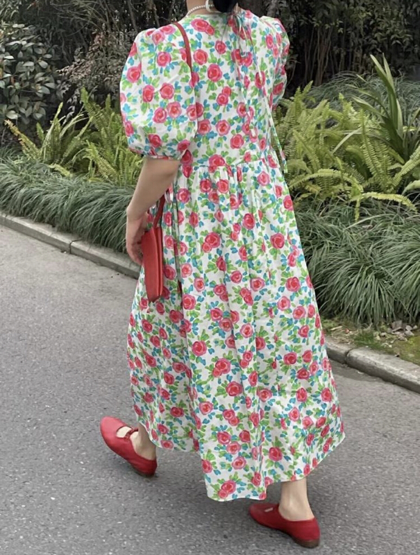 New in early summer! [Simida / doroe] Korean sweet romantic bubble sleeve floral dress 10680# zxl