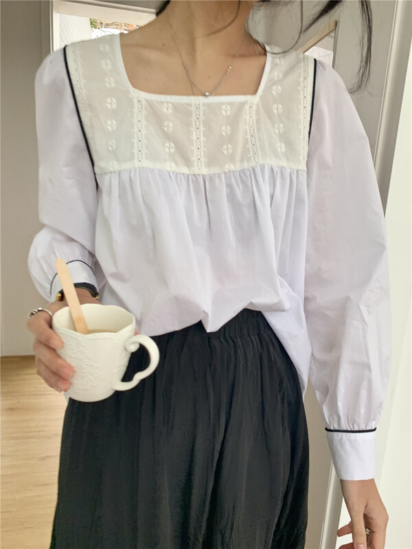 [lini] Korean style square neck age reducing loose shirt 221g011# zxx