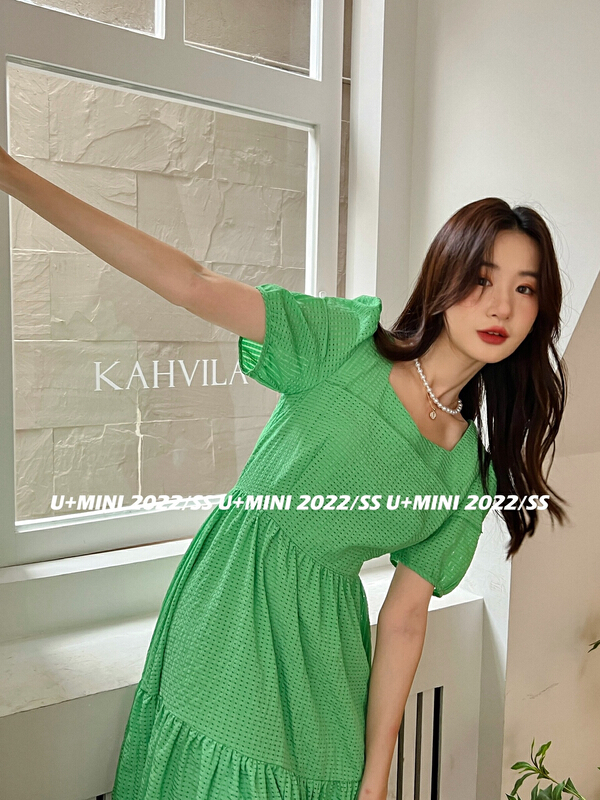 [U + Mini] Korean French square neck dress d0663# WPL