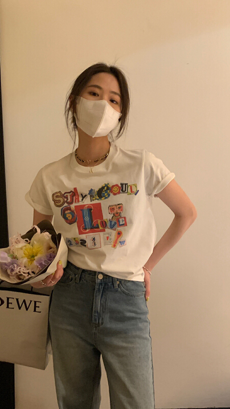 New in early summer! [wgwe] Korean cute funny cartoon printed short sleeve T-shirt 1298# PCZ
