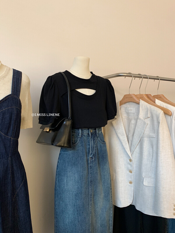 [Imiss] Korean casual versatile hollow out short sleeve T-shirt cx3357# LSW