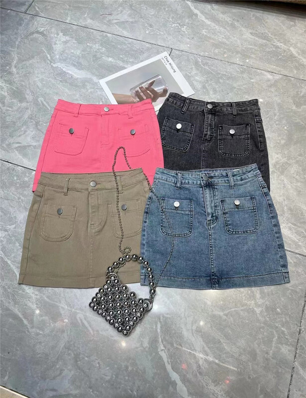 [Han Xier] high waist and thin A-line denim skirt 6268# HBx