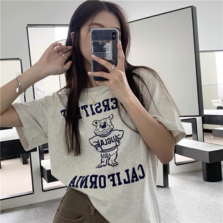 New year in early spring! [charming] simple round neck printed short sleeve T-shirt 1034# ZSY