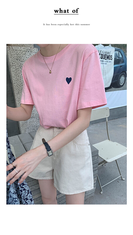 [timely rain] Korean style ins simple and loose printing love letter casual and versatile short sleeve T-shirt 02025# WPL