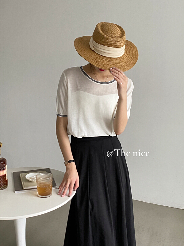 [the nice] simple contrast color round neck short sleeve T-shirt 00300# hjy