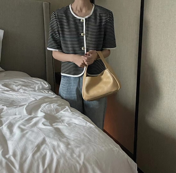 goods in stock! [buyer Yan Xuan have u] Korean striped breasted short shirt a0116# Cl