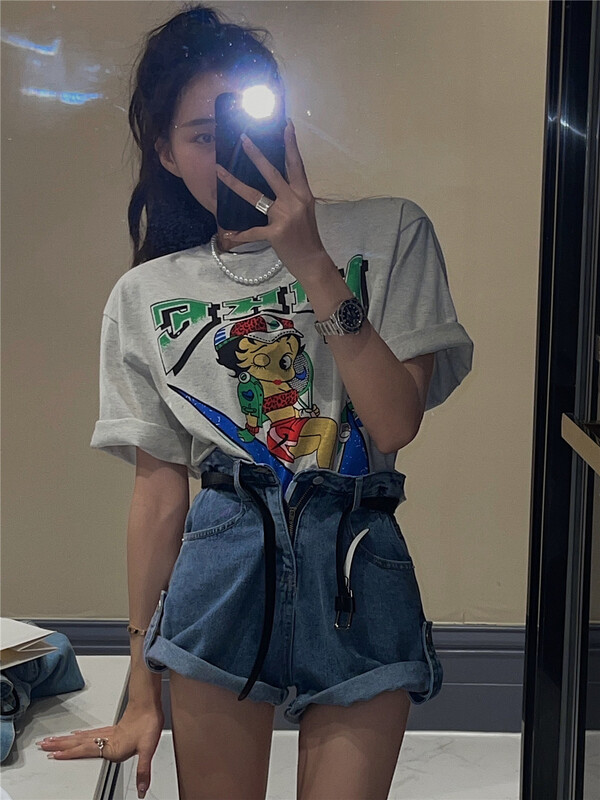 New in early summer! [wut / N Cola] Korean funny cartoon printed short sleeve T-shirt 6677# LSL