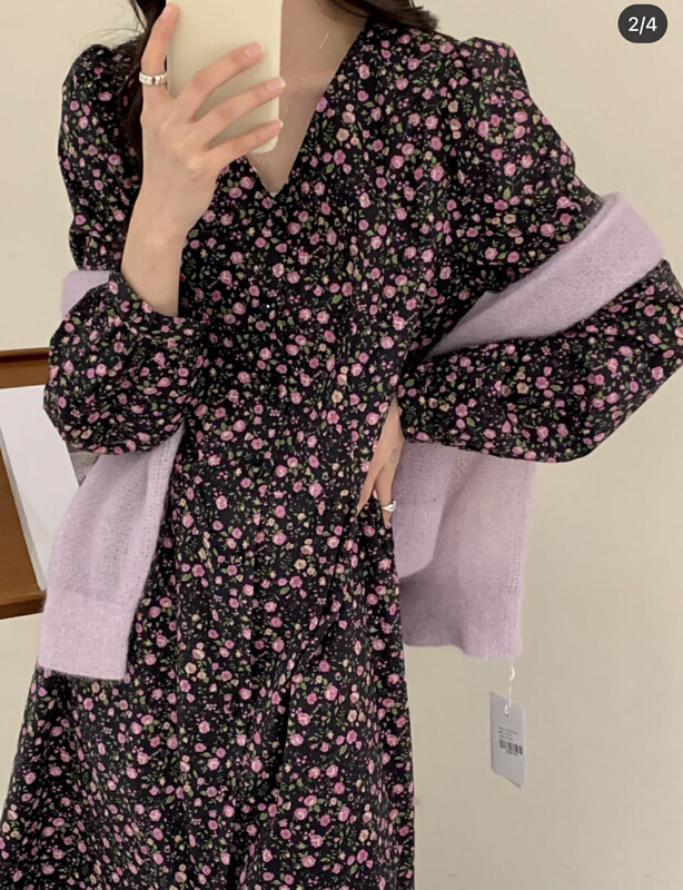 New year in early spring! [timely rain] Han Feng ins retro elegant floral dress 00875# jhy
