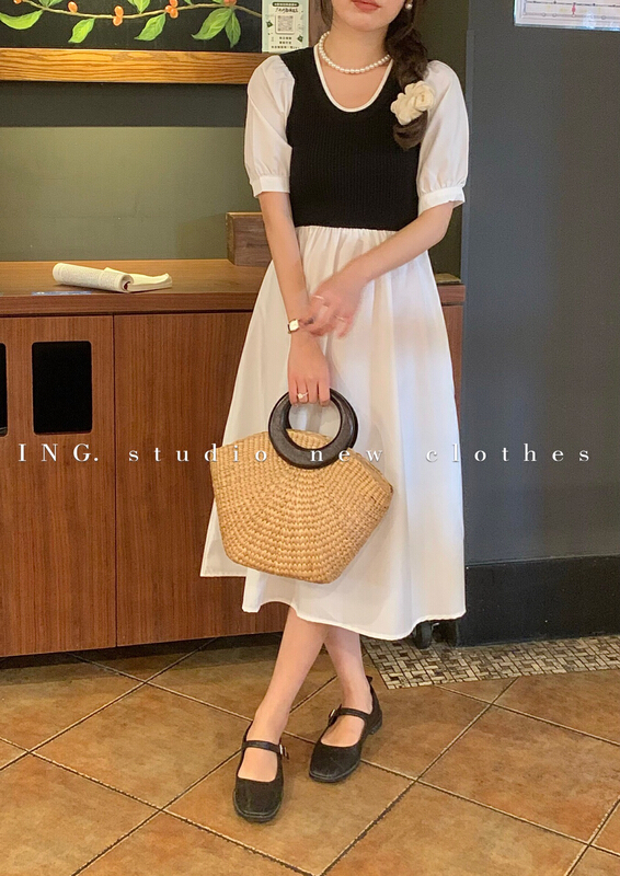 [ing] color blocking sweet and gentle dress 7806# HBx