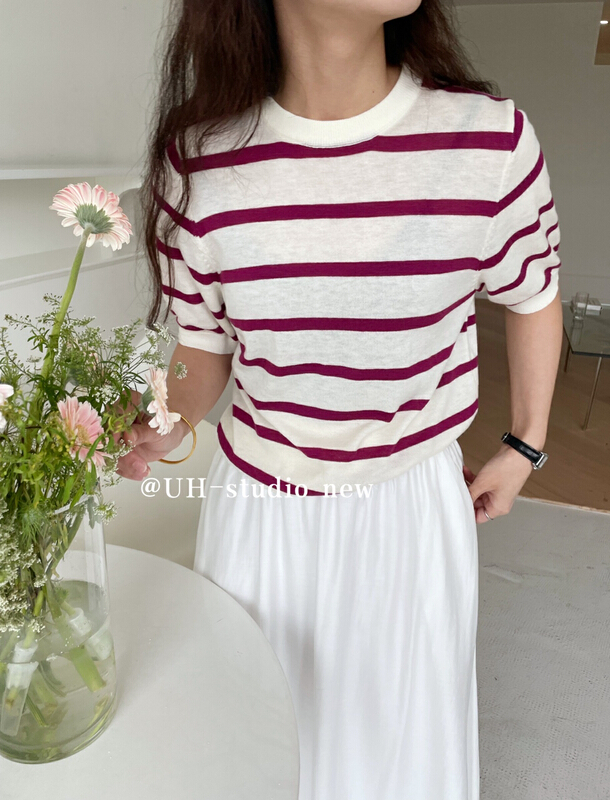 New in early summer! [uh] versatile basic stripe T-shirt 7720# hjy