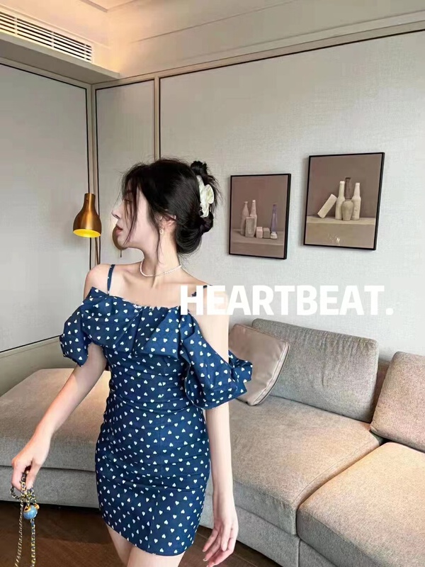 goods in stock! New in early summer! [hearteat] Love Print suspender denim dress 5005# HBx