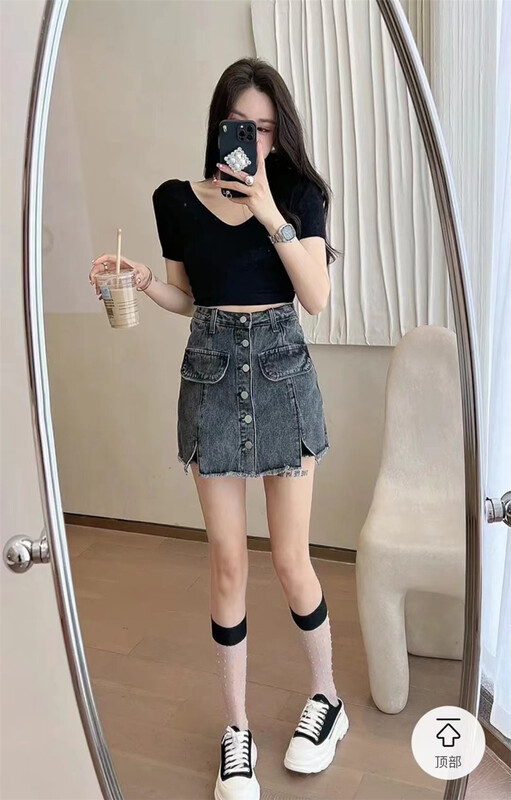 [3 +] Korean versatile high waist A-line skirt ys1-2059# ozq