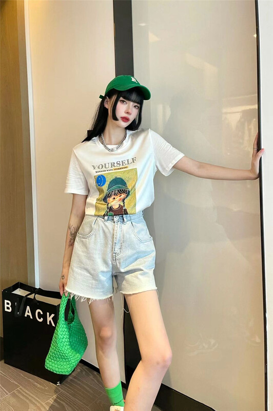 "3 2" Korean version of loose hot drill design short sleeve T-shirt 3216# WPL