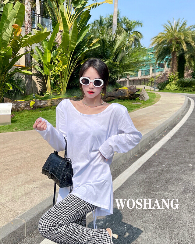 New year in early spring! [woshang voshang] design sense: two drawstring loose long sleeve T-shirts 1151# XYJ in front and back