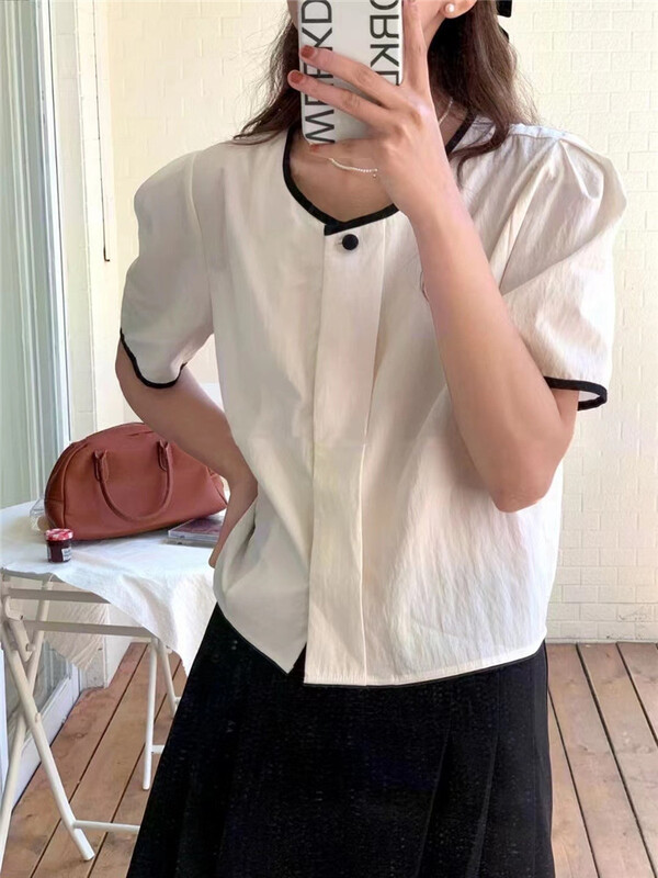New in early summer! [suyar] crew neck contrast single breasted shirt 1328# HBx