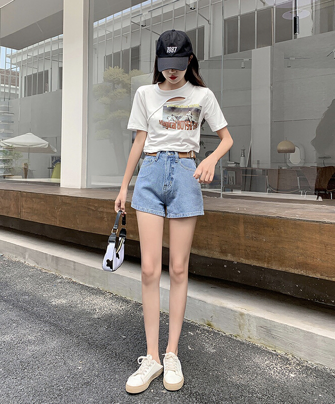 [ins studio] Korean personalized splicing design denim shorts a7036# WPL