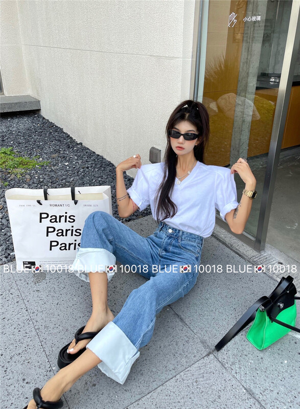 [blue] Korean casual straight jeans 10018# hjy