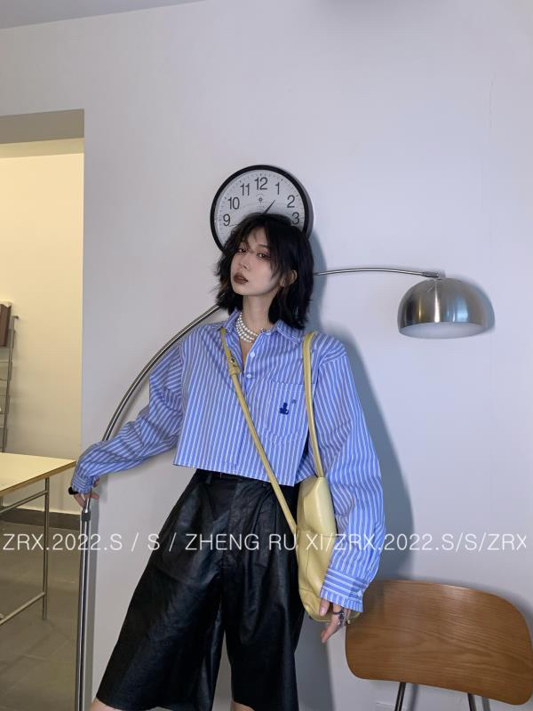New in early summer! [zhengruxi] stripe short embroidered shirt 11499# WTT