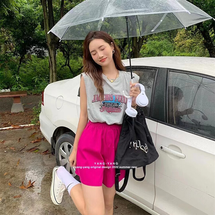 [Yang-Yang] Korean loose print lace up fake two-piece vest / sling c3027# CLS