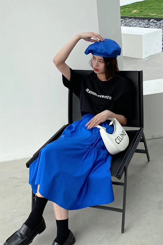 New in early summer! [black + white] Korean versatile solid color casual skirt 2s06709t# lwy