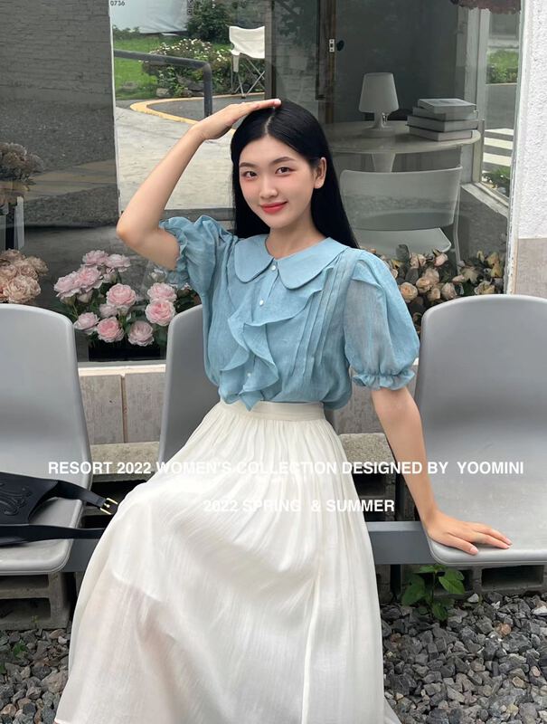 [yoomini] Korean style bubble sleeve textured shirt (with sling) x12910# WPL
