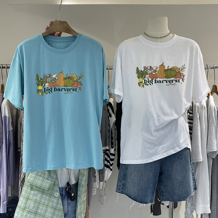 [Boran] crew neck loose print short sleeve T-shirt 22b7105# LSW