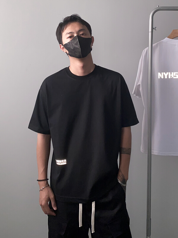 [TPY] round neck reflective letter printed short sleeve T-shirt 6110# ZZL