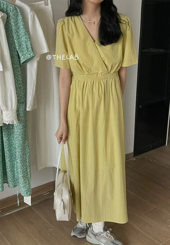 Buyer recommendation! New in early summer! [the lab] French V-neck waist closing short sleeve dress 2128# zxx