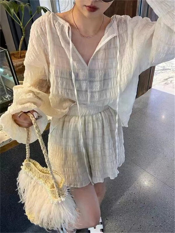 [holder] strapping fashion blouse + loose and comfortable casual pants set 39005# zxl
