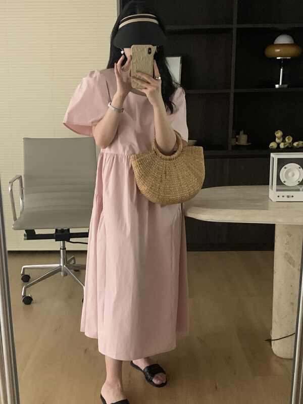 [on line] fashion solid color medium length dress 6521# lwy