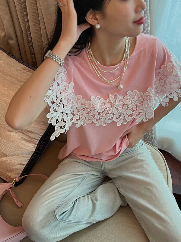 [AA studio] sweet temperament round neck short sleeve T-shirt 5676# WPL