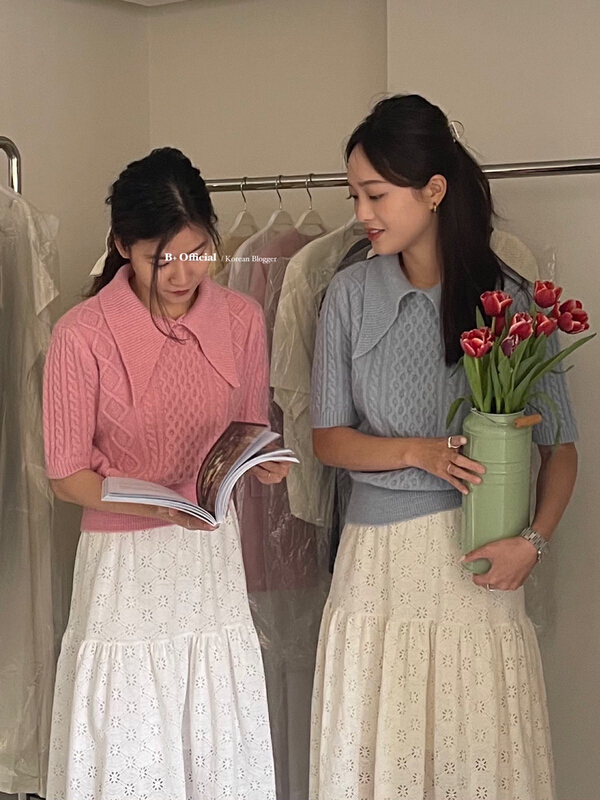 New year in early spring! [B plus] small Lapel three-dimensional small Lingge hook flower short sleeve sweater 22-979-2# HBx