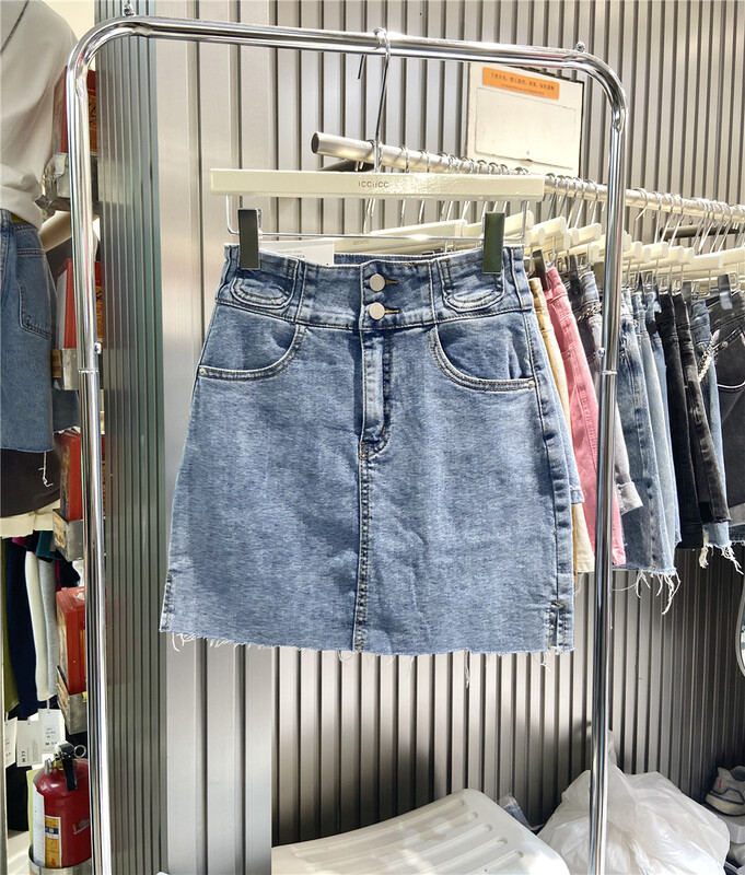 [icciicc] high waist texture Hip Wrap denim skirt 61019# CLS