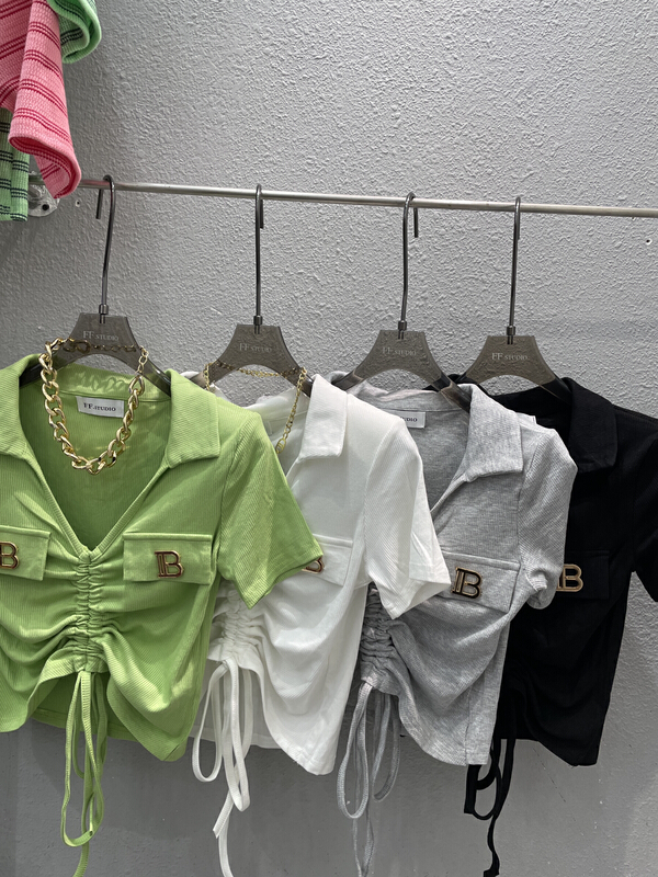 New in early summer! [FF. Studio] short sleeved slim fit drawstring machine shirt (without chain) ys1-2860# ozq