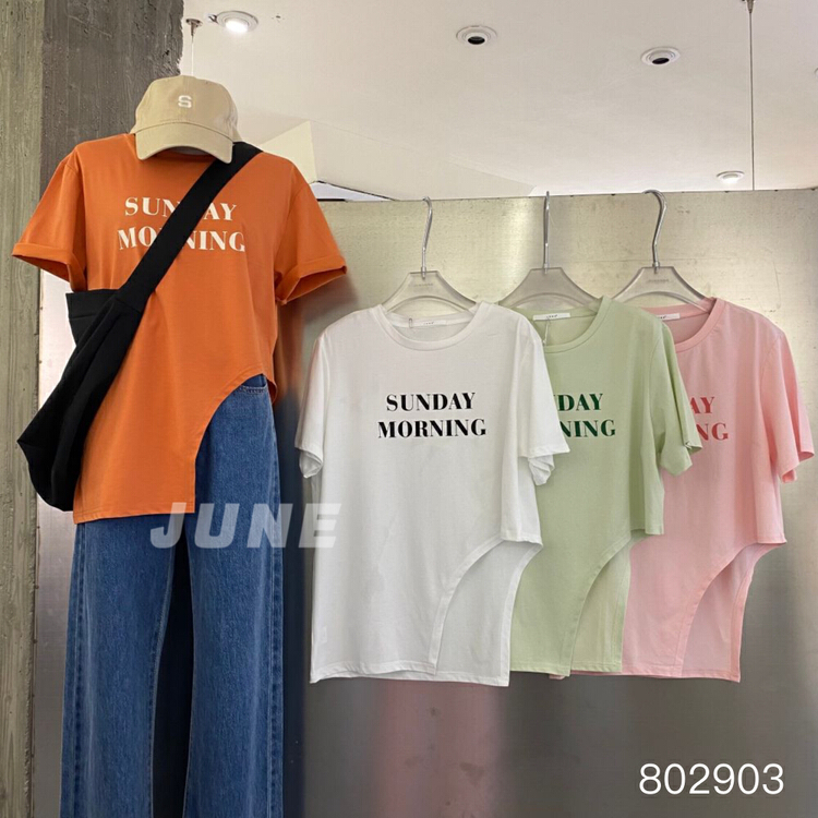 [June] crew neck versatile letter print short sleeve T-shirt 802903# XYY