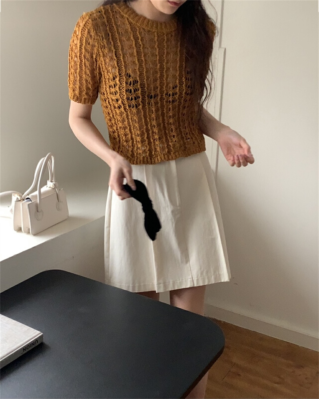 [bluepops] simple solid color versatile pleated skirt a2318# zxl