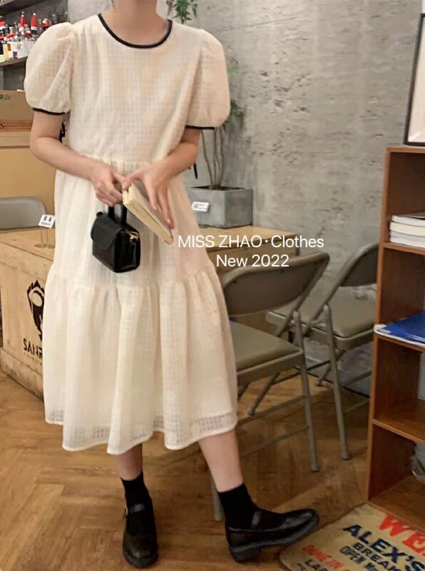 New in early summer! [misszhao] round neck contrast edge Pullover dress 9223# HBx
