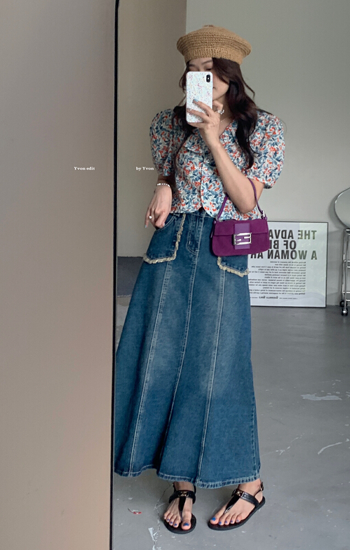 New year in early spring! [Yiwan y.von] vintage and versatile denim skirt 1878# XJ