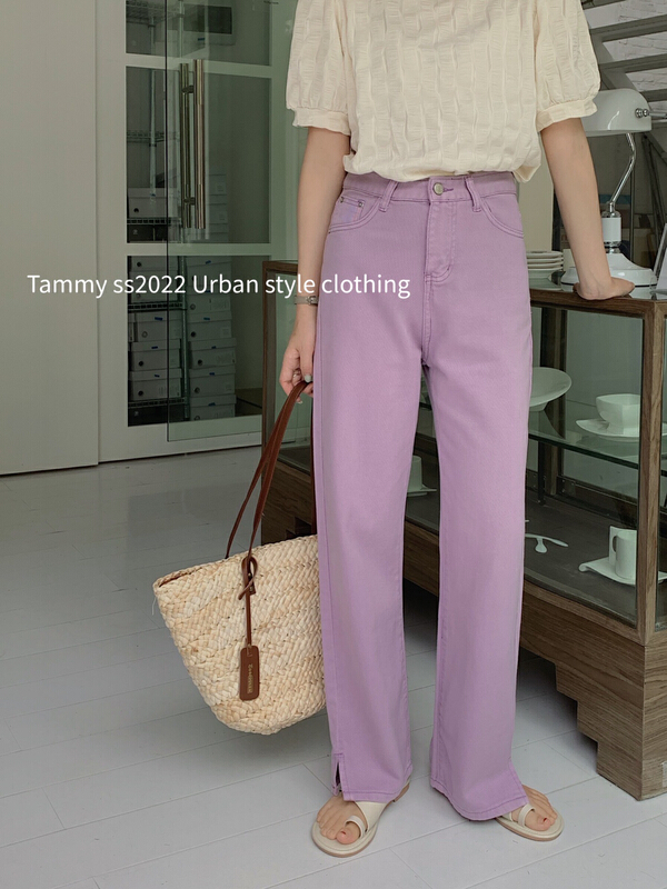 New in early summer! [Tammy] colorful soft and versatile high waist split urban style jeans 50913# L