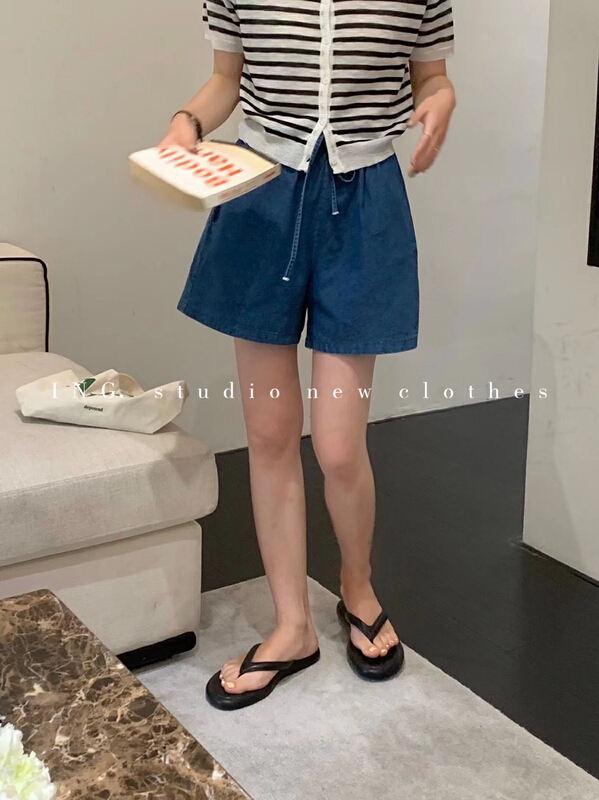 New in early summer! [ing] elastic waist drawstring lace up loose wide leg casual shorts ing-7415# ZSY
