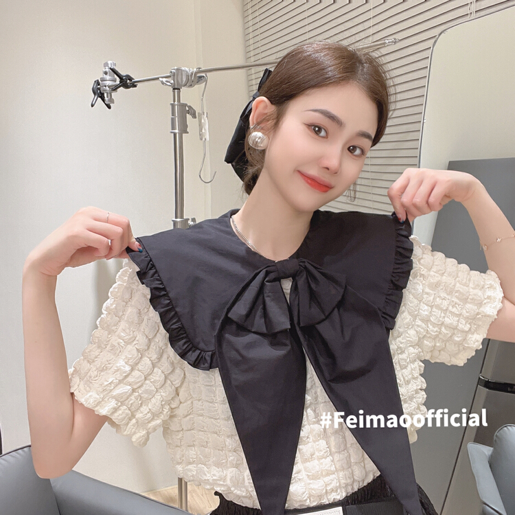 goods in stock! New in early summer! [Feimao Philippine cat] sweet color contrast bow small shirt ym-7418# LSL