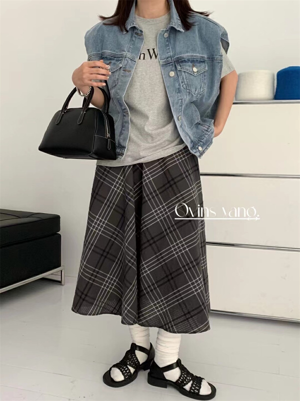 New year in early spring! [ovinsyang] Korean Vintage plaid skirt 8592# WTT